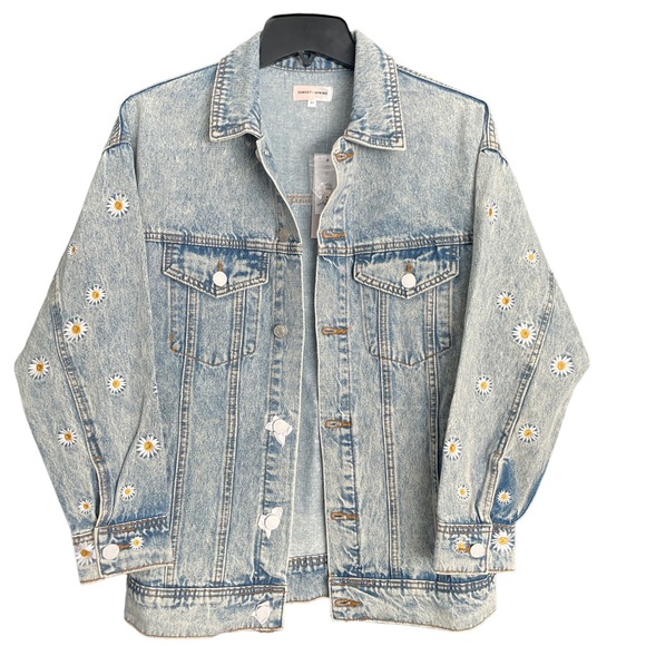 SUNSET & SPRING Cotton Embroidered Daisies Denim Jacket - NWT - Size XS - Picture 2 of 5